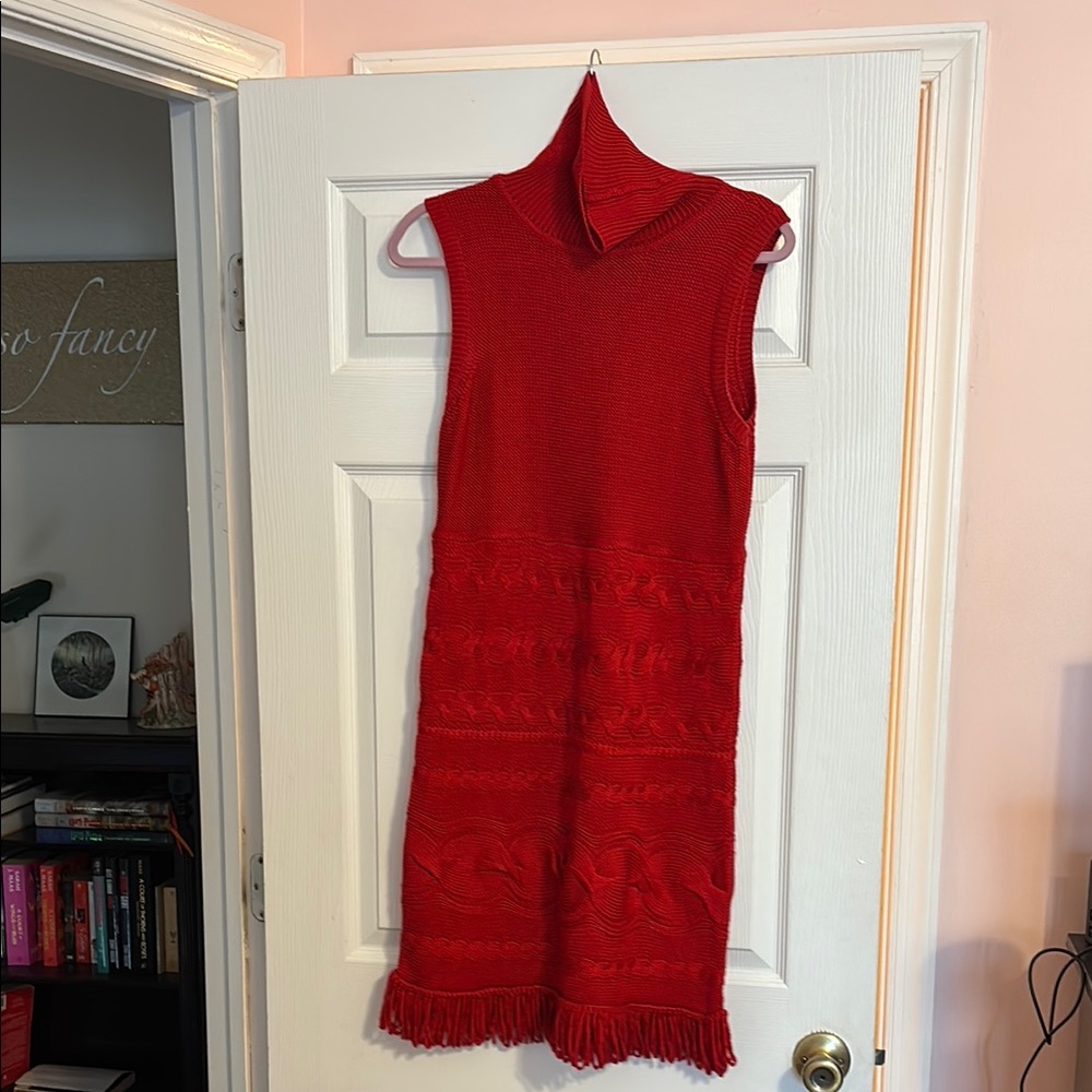 Calvin Klein Red Sleeveless Mock Neck Sheath Dress